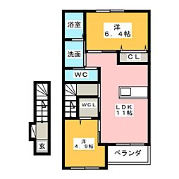 スミール　A 2階2LDKの間取り