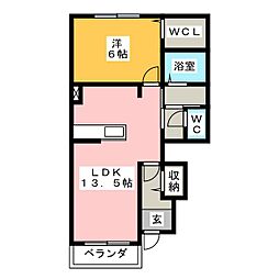 カーサ・レクエルドE 1LDKの間取図画像