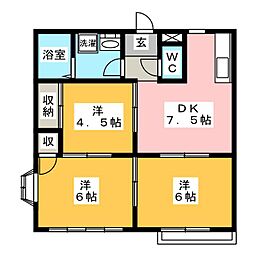 江崎ハイツA 3DKの間取図画像