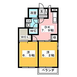 サンフェルトA 2DKの間取図画像