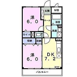 クリスタルガーデン1 2DKの間取図画像