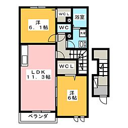アムールB 2LDKの間取図画像