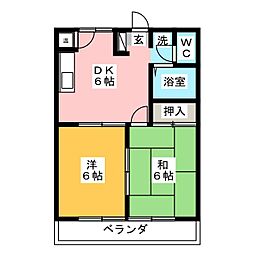 カトル壱番館 2DKの間取図画像