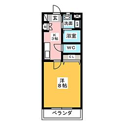 シューフルール6 1Kの間取図画像