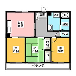 メゾン金山 3階3DKの間取り