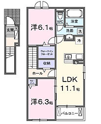 リヴェール　ニア 2階2LDKの間取り