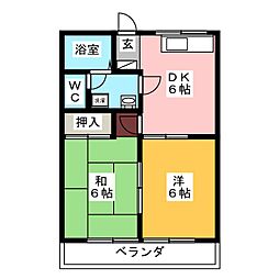 Uハイム加茂川A 2DKの間取図画像