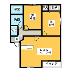 サンウェルA 2LDKの間取図画像