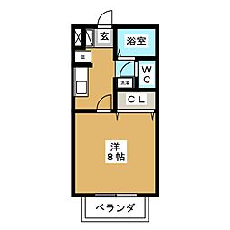 サン・フレンズ雅 1Kの間取図画像