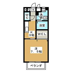 コーポラスハナミズキ 1Kの間取図画像