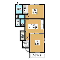 ヴァイオレット加茂野B 2DKの間取図画像