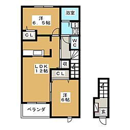 メルヴィーユーアンジュA 2LDKの間取図画像