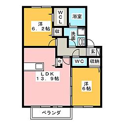 アルコ・イリス若宮 2LDKの間取図画像