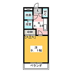サンフローラ壱番館 1Kの間取図画像
