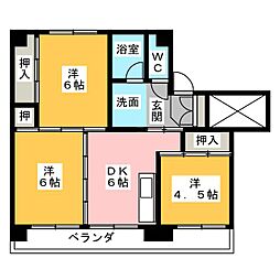 ビレッジハウス川辺1号棟 3DKの間取図画像