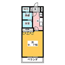 グリーンヒルズB 1Kの間取図画像