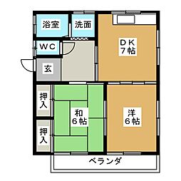 ウッディハウス三和6 2DKの間取図画像