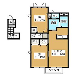 フルール・ブランシェE 2LDKの間取図画像