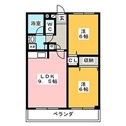 リバーサイドKOIDEB棟 2LDKの間取図画像