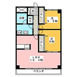 レジデンスタツミ2番館 2LDKの間取図画像