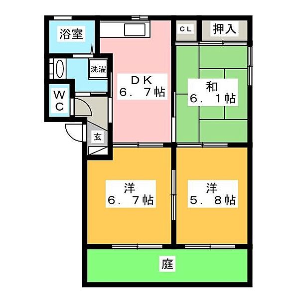 マウンテン　Ｂ ｜岐阜県羽島市竹鼻町蜂尻(賃貸アパート3DK・1階・53.83㎡)の写真 その2