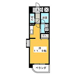 シャンベール浅井 5階ワンルームの間取り