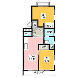 コーポ足近 2LDKの間取図画像