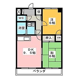 クローバーマンション 2DKの間取図画像