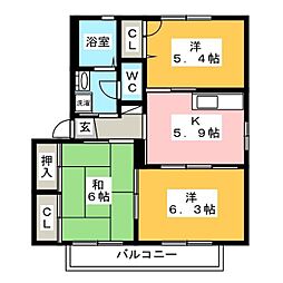コスモハイツF 3Kの間取図画像