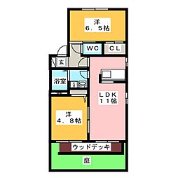 ファミールHARAA棟 2LDKの間取図画像