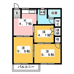 セゾン・ヴェールB 3Kの間取図画像