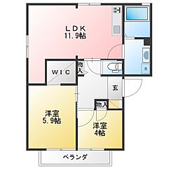 ディアスストリートC 2LDKの間取図画像