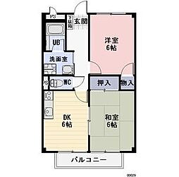 サンフラワー正木2 2DKの間取図画像
