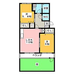 ボワ・ウエストガーデン 2LDKの間取図画像