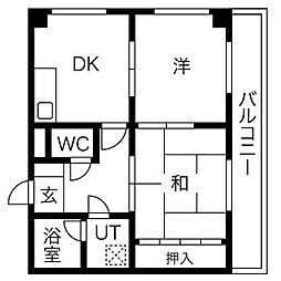 シャトー参番館 2DKの間取図画像
