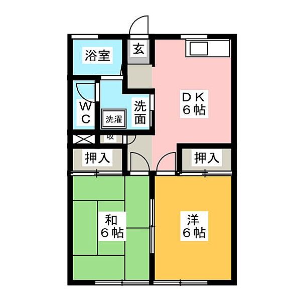 ハイツジュイル ｜岐阜県中津川市駒場(賃貸アパート2DK・1階・43.74㎡)の写真 その2