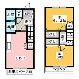コスモ21A棟 2LDKの間取図画像