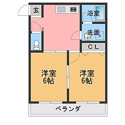 グロリアス城山 2DKの間取図画像