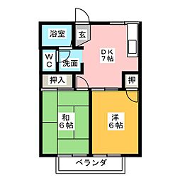 コーポ後田A 2DKの間取図画像