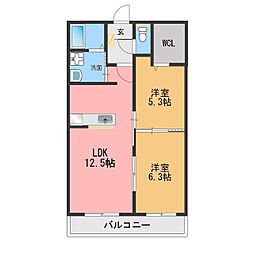ザ・レジデンス坂本 2LDKの間取図画像