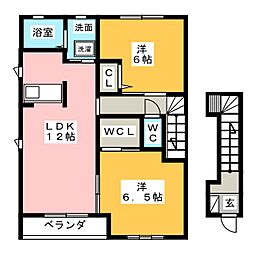 アムールB 2LDKの間取図画像