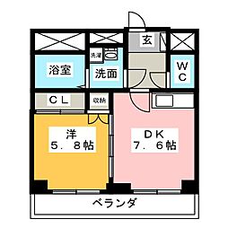 昴2 1DKの間取図画像