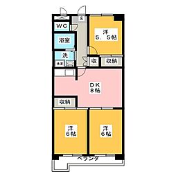 フレンドリー瑞浪2 3DKの間取図画像