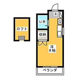 グリーンゲーブル ワンルームの間取図画像