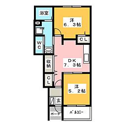 サニー薬師C 2DKの間取図画像