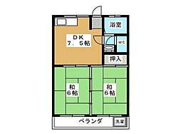 石原ハイツ 2DKの間取図画像