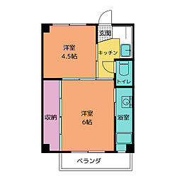 ビレッジハウス松森　2号棟 1階2Kの間取り