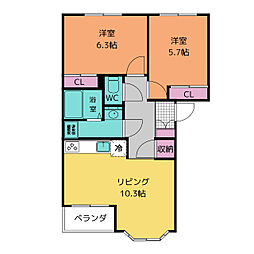 ベルクレスト 2LDKの間取図画像