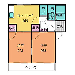 グリーンヒルタウンB 2DKの間取図画像