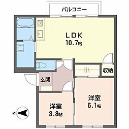 サンビレッジA 2LDKの間取図画像